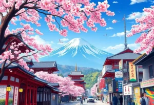 Cherry blossom image with mount fuji